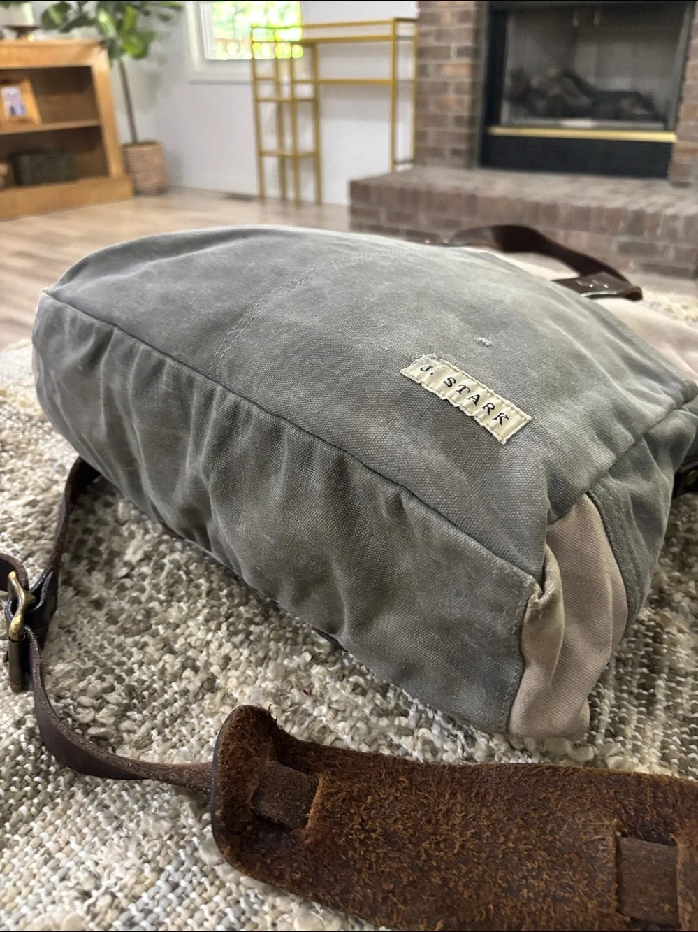 J. Stark Prospect Briefcase Canvas Messenger Waxed Rare Bag Leather Trim